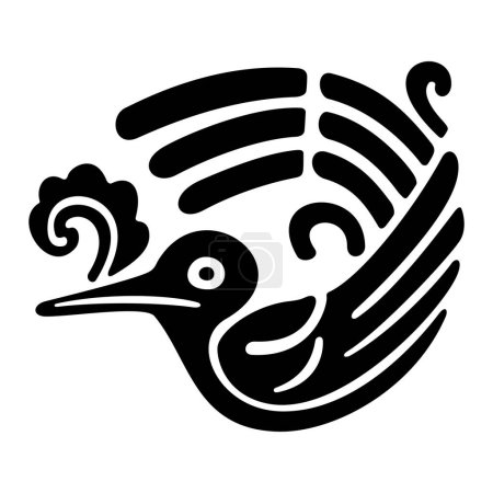 Ilustración de Colibrí con patrón de flores, símbolo del antiguo México. Motivo decorativo de sello de arcilla azteca, que se encuentra en el Yucatán precolombino. El nombre del dios azteca Huitzilopochtli significa Colibrí del Sur. - Imagen libre de derechos