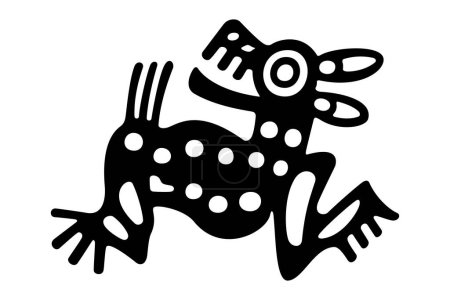 Illustration for Deer symbol of ancient Mexico. Decorative Aztec clay stamp motif showing an Mazatl as it was found in pre-Columbian Veracruz. Deer, the seventh day sign of Aztec calendar, related to Aztec god Tlaloc. - Royalty Free Image