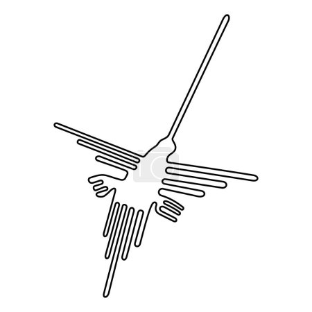Illustration for Hummingbird motif, Nazca Lines in the desert of southern Peru. Bird symbol made of a single continuous line.  Geoglyph that can only be seen from air or high places. Created between 500 BC and 500 AD. - Royalty Free Image