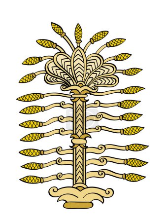 Baum des Lebens, Symbol eines heiligen Baumes im alten Mesopotamien, wie er auf einem Brustpanzer von König Ashurbanipal dargestellt wurde. Wichtiges religiöses Symbol mit gleichmäßig geteilten Ästen auf beiden Seiten des Stammes.