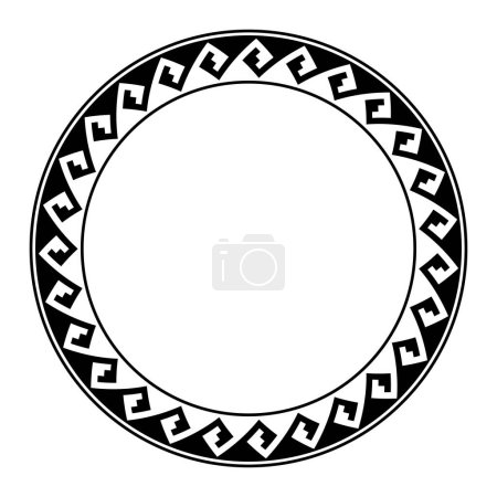Pueblo indisches Keramikmotiv, Kreisrahmen mit Mäandermuster. Dekorative Bordüre mit Schlangenstufenmuster, nahtlos verbunden, ähnlich einem griechischen Schlüsselmuster. Isolierte Illustration. Vektor.
