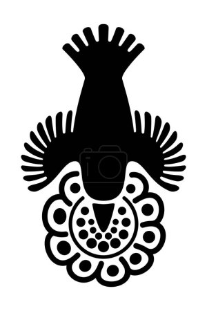 Illustration for Hummingbird over a flower, motif and symbol of Aztec god Huitzilopochtli, whose name means Huitzilin or Hummingbird of the South. Decorative Aztec clay stamp motif found in pre-Columbian Mexico City. - Royalty Free Image