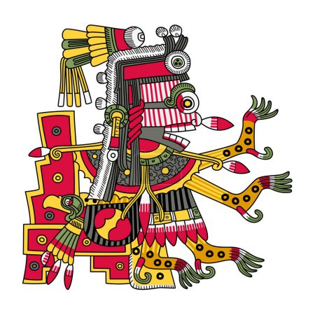Ilustración de Itzpapalotl, diosa de la muerte azteca, guerrera esquelética llamativa, y reina de los Tzitzimimimeh, los demonios estelares, que pueden devorar a la gente durante los eclipses solares. Asociada con la polilla Rothschildia orizaba. - Imagen libre de derechos