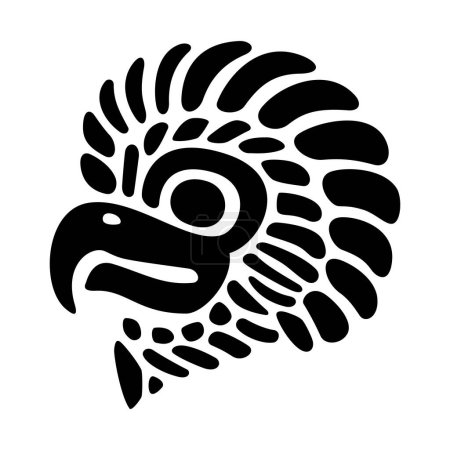 Illustration for Eagle head, flat clay stamp motif of ancient Mexico. The head of the golden eagle Cuauhtli, fifteenth day sign of the Aztec calendar, as it was found in Tenochtitlan, historic center of Mexico City. - Royalty Free Image