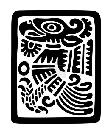 Ilustración de Cuauhtli, símbolo del águila real, y el signo del día quince del calendario azteca. Motivo de sello de arcilla plana del antiguo México, como se encontró en Tenochtitlan, el centro histórico de la Ciudad de México. - Imagen libre de derechos