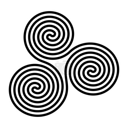 Ilustración de Triskelion, símbolo neolítico de triple espiral. También conocido como triskele, un motivo antiguo de una voluta espiral triple, que exhibe simetría rotacional, espirales arquimedianas de dos brazos, unidas a la perfección. - Imagen libre de derechos
