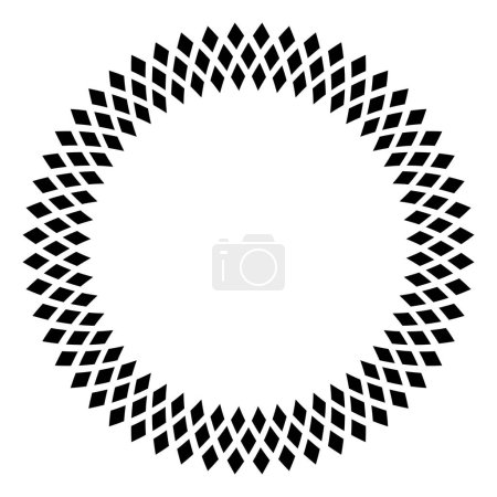 Marco círculo patrón diamante. Tres filas de formas de diamante negro, creando un borde decorativo con rejilla Hermann e ilusión de rejilla centelleante, donde los anillos grises parecen aparecer como ilusión óptica.
