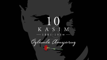 Illustration for November 10, commemorative date, the death day of Mustafa Kemal Ataturk vector illustration. The first president of Turkish Republic. English: We remember with longing. - Royalty Free Image