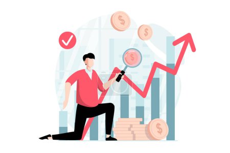 Photo for Stock market concept with people scene in flat design. Man creates successful money investment strategy and develops his financial income. Illustration with character situation for web - Royalty Free Image
