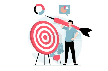 Strategic planning concept with people scene in flat design. Man analyzes data and market trends, finds new solutions and creates targeting. Illustration with character situation for web
