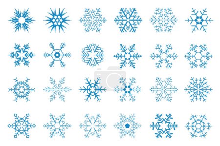 Photo for Snowflakes isolated graphic elements set in flat design. Bundle of blue snowflakes in different shapes, frozen geometric ornament symbols for New year and Christmas winter decor. Illustration. - Royalty Free Image