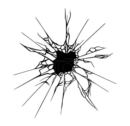 Téléchargez les photos : Broken glass effect with cracked bullet hole with sharp edges and shatters. Illustration of isolated template design - en image libre de droit