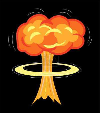 Foto de Atomic bomb explosion with ring of fire and powerful energy release trail. Illustration in comic cartoon design - Imagen libre de derechos