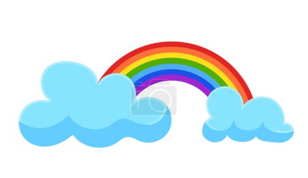 Foto de Colorful rainbow sign and blue clouds. Weather forecast element. Illustration in cartoon design - Imagen libre de derechos