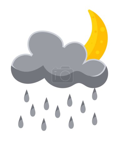 Photo for Crescent moon, grey cloud and falling rain. Weather forecast element. Illustration in cartoon design - Royalty Free Image