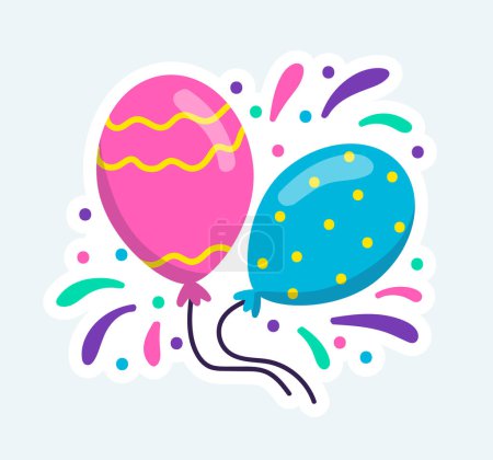 Foto de Colorful balloons with confetti for celebration birthday party. Illustration in cartoon sticker design - Imagen libre de derechos