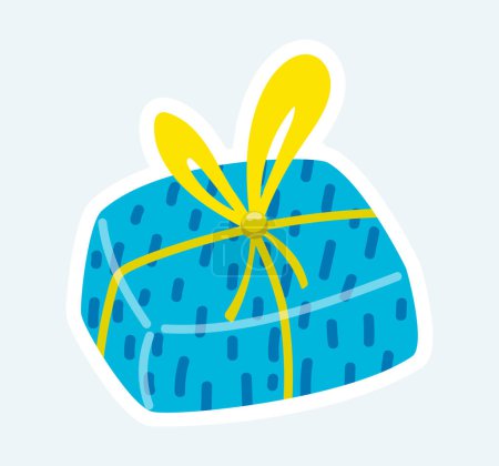 Téléchargez les photos : Cute festive gift with bow for celebration birthday party. Illustration in cartoon sticker design - en image libre de droit