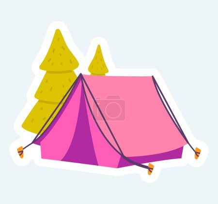 Téléchargez les photos : Camping tent for outdoors rest in forest, trekking equipment. Illustration in cartoon sticker design - en image libre de droit
