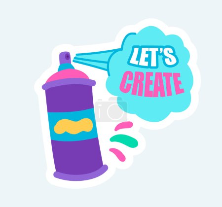 Foto de Let create quote text with color paints in graffiti spray can. Illustration in cartoon sticker design - Imagen libre de derechos