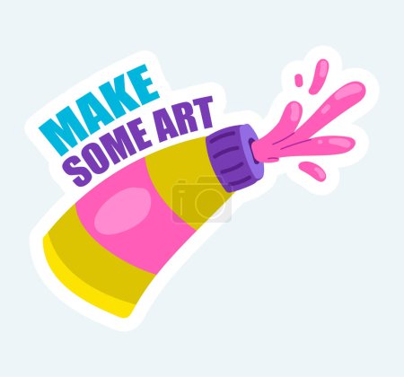 Téléchargez les photos : Make some art text with color acrylic or oil paints in tube. Illustration in cartoon sticker design - en image libre de droit