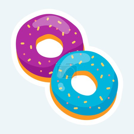 Photo for Donuts with icing and sweet sprinkles. Desserts and pastry. Illustration in cartoon sticker design - Royalty Free Image