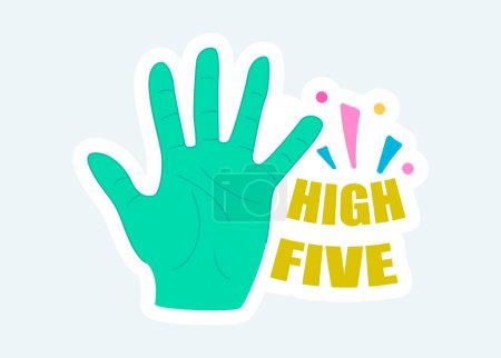 Photo for High five text and hand with open palm and spread fingers. Illustration in cartoon sticker design - Royalty Free Image