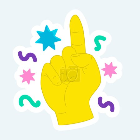 Téléchargez les photos : Human hand pointing finger up, counting and expression gesture. Illustration in cartoon sticker design - en image libre de droit