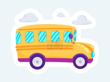 Téléchargez les photos : Cute yellow school bus. City public transport and transportation. Illustration in cartoon sticker design - en image libre de droit