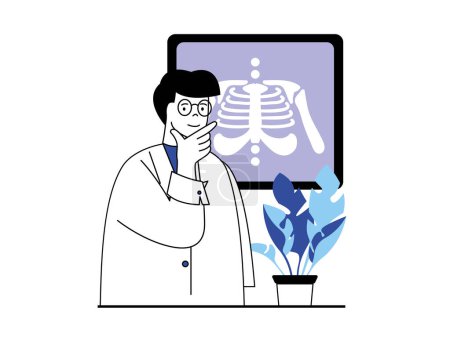 Photo for Medical concept with character situation. Doctor examining x-ray of patient chest, diagnoses, prescribes treatment and works in clinic. Illustrations with people scene in flat design for web - Royalty Free Image