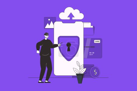 Photo for Fraud protection web concept with character scene in flat design. People using cyber security technology for protecting from hacker attacks. Illustration for social media marketing material. - Royalty Free Image