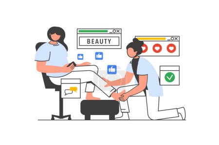 Photo for Beauty salon outline web concept with character scene. Woman getting procedure of foot massage in spa. People situation in flat line design. Illustration for social media marketing material. - Royalty Free Image