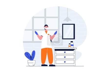 Photo for Medicine web concept with character scene. Woman doctor making tests in laboratory for diagnosing patients. People situation in flat design. Illustration for social media marketing material. - Royalty Free Image