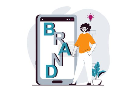 Photo for Branding team concept with people scene in flat design for web. Man making promotion and launching brand, creating logo and identity. Illustration for social media banner, marketing material. - Royalty Free Image