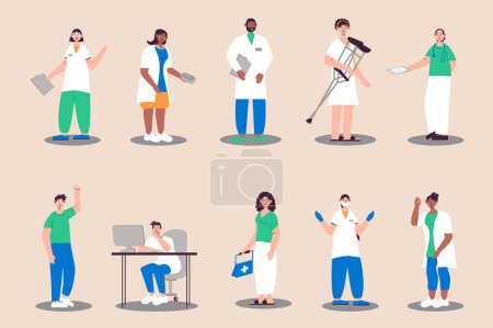 Photo for Medical staff people set in flat design. Men and women work in hospital, nurses and doctors, dentists, physicians and other. Bundle of diverse characters. Illustration isolated persons for web - Royalty Free Image