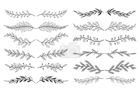 Photo for Floral ornament dividers set in hand drawn design. Herbs, twigs, flowers and plants. Bundle of botanical ornaments scrolls decoration and decorative branch. Illustration isolated collection. - Royalty Free Image