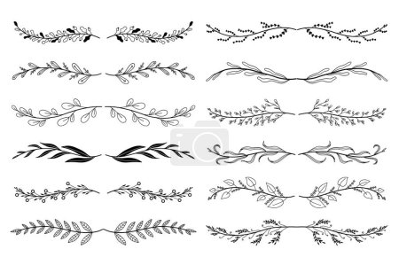 Photo for Floral ornament dividers set in hand drawn design. Leaves, twigs, plants and branches. Bundle of botanical ornaments scrolls decoration and decorative branch. Illustration isolated collection. - Royalty Free Image