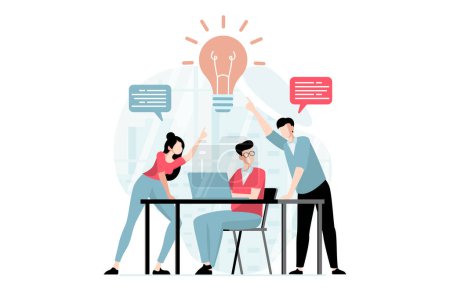 Focus group concept with people scene in flat design. Marketer team discusses and conducts marketing research, analyzes buyers to promote business. Vector illustration with character situation for web