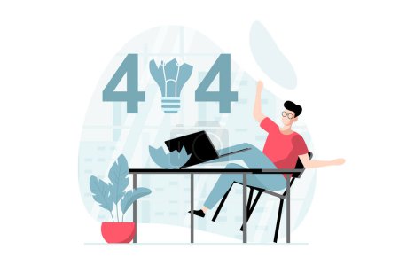 Illustration for Page not found concept with people scene in flat design. Upset man tries to connection to site and failed, internet disconnecting in laptop. Vector illustration with character situation for web - Royalty Free Image