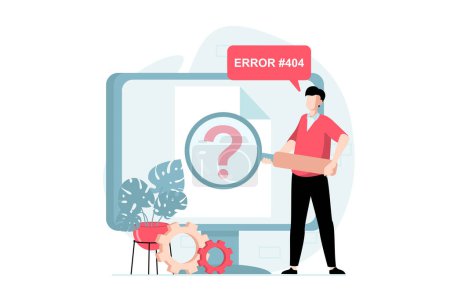 Illustration for Page not found concept with people scene in flat design. Man with magnifier looks for cause of connection problem and fixes errors in server. Vector illustration with character situation for web - Royalty Free Image