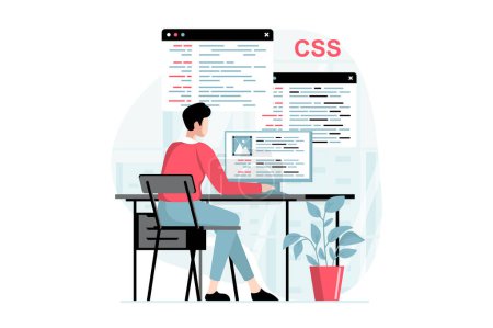 Illustration for Software development concept with people scene in flat design. Man develops code and engineering prototypes, created programs and applications. Vector illustration with character situation for web - Royalty Free Image