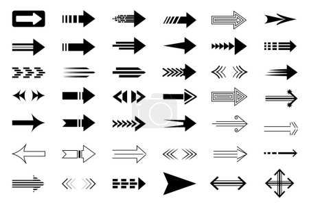 Illustration for Arrows isolated graphic elements set in flat design. Bundle of different black line cursors and directions pointers, navigation arrowhead buttons for application interface. Vector illustration. - Royalty Free Image