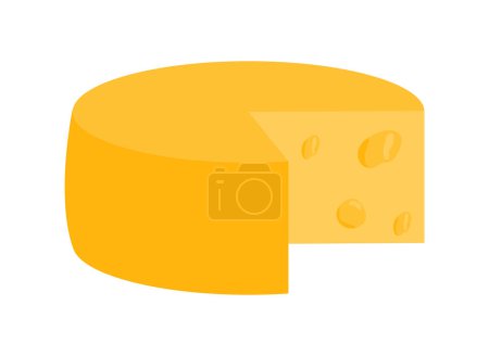 Téléchargez les illustrations : Hard cheese head with cut piece. Swiss cheese or parmesan. Dairy products. Vector illustration isolated design - en licence libre de droit