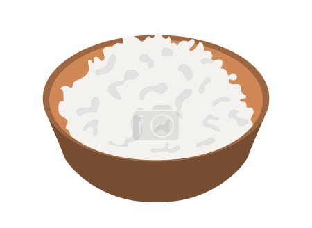 Téléchargez les illustrations : Cottage cheese in a wooden bowl. Soft sour curd. Dairy products. Vector illustration isolated design - en licence libre de droit