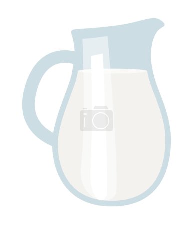 Téléchargez les illustrations : Lait frais ou boissons au yaourt dans une cruche en verre transparent. Produits laitiers. Illustration vectorielle design isolé - en licence libre de droit