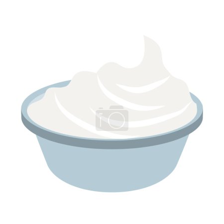 Téléchargez les illustrations : Crème sure, mayonnaise ou sauce au yaourt dans un bol. Produits laitiers. Illustration vectorielle design isolé - en licence libre de droit