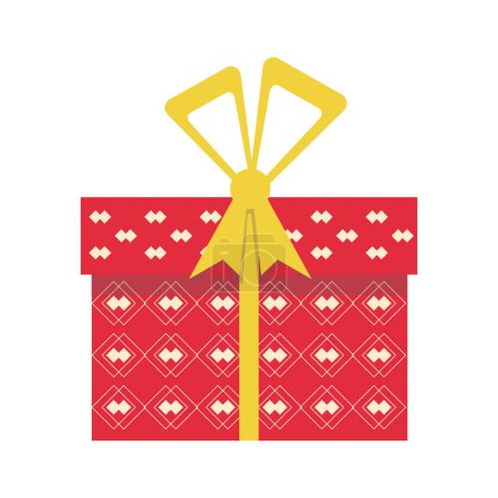 Illustration for Holiday gift in box with red wrapping paper, yellow ribbon and bow. Vector illustration isolated design - Royalty Free Image
