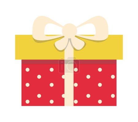 Téléchargez les illustrations : Cadeau en boîte avec papier d'emballage rouge avec motif à pois, ruban et arc. Illustration vectorielle design isolé - en licence libre de droit