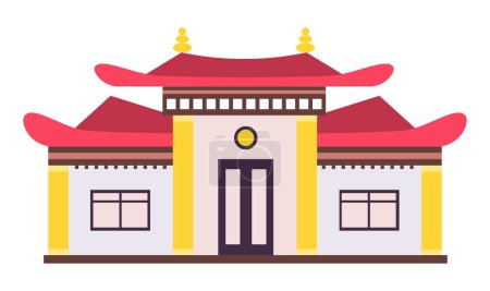 Téléchargez les illustrations : Bâtiment avec toit pagode dans l'architecture traditionnelle japonaise ou chinoise. Illustration vectorielle design isolé - en licence libre de droit