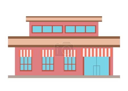 Illustration for Shop building front with awning windows and entrance door on street for cityscape. Vector illustration isolated design - Royalty Free Image