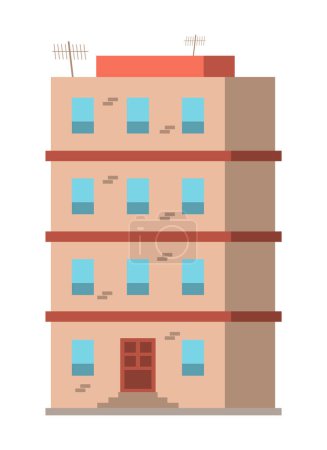 Téléchargez les illustrations : Façade de gratte-ciel avec appartements de vie avec fenêtres et porte pour le paysage urbain. Illustration vectorielle design isolé - en licence libre de droit